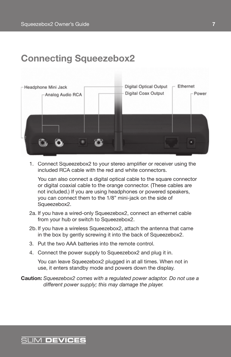 Connecting squeezebox2 | Slim Devices 2 User Manual | Page 9 / 28