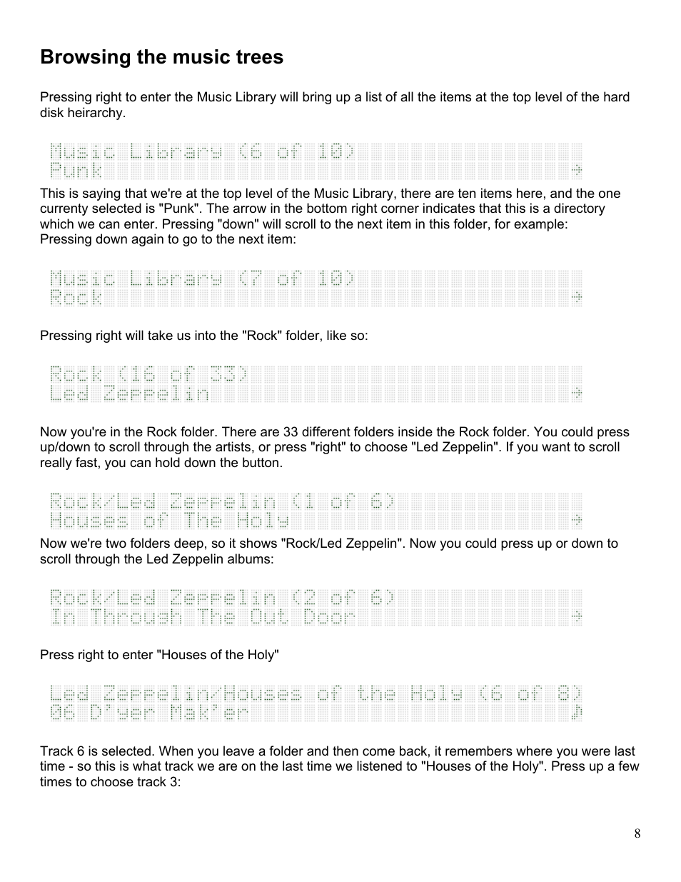 Browsing the music trees | Slim Devices SliMP3 User Manual | Page 8 / 16