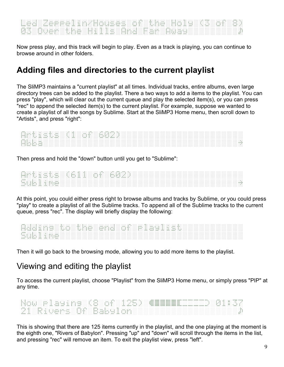 Viewing and editing the playlist | Slim Devices SliMP3 User Manual | Page 9 / 16