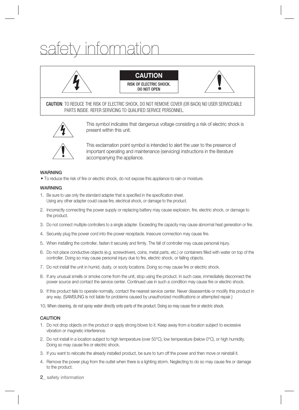 Safety information, Caution | Samsung SSA-P401 User Manual | Page 2 / 27