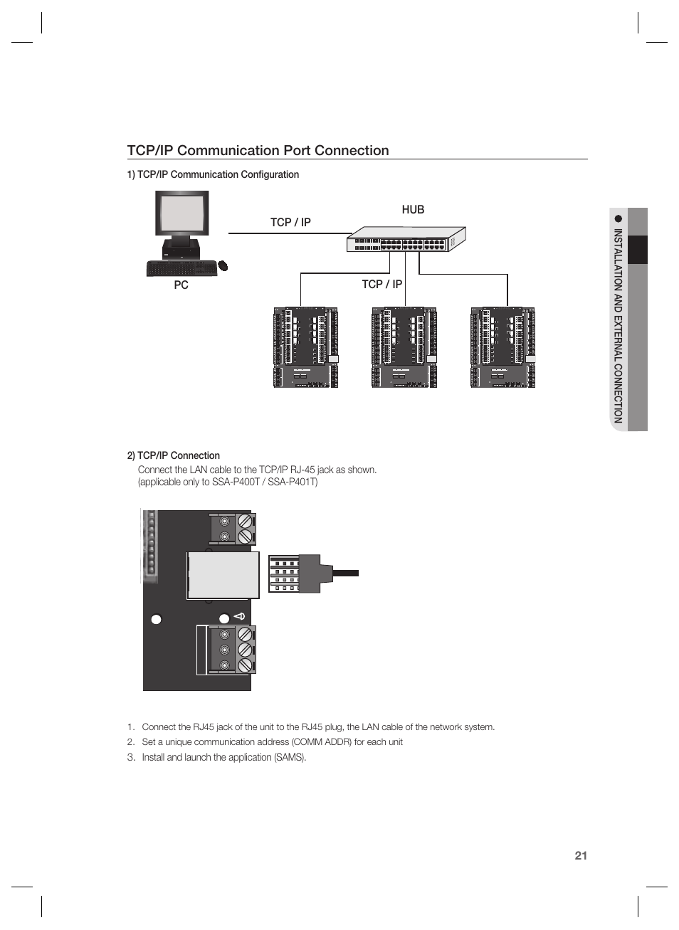 Tcp/ip communication port connection | Samsung SSA-P401 User Manual | Page 21 / 27