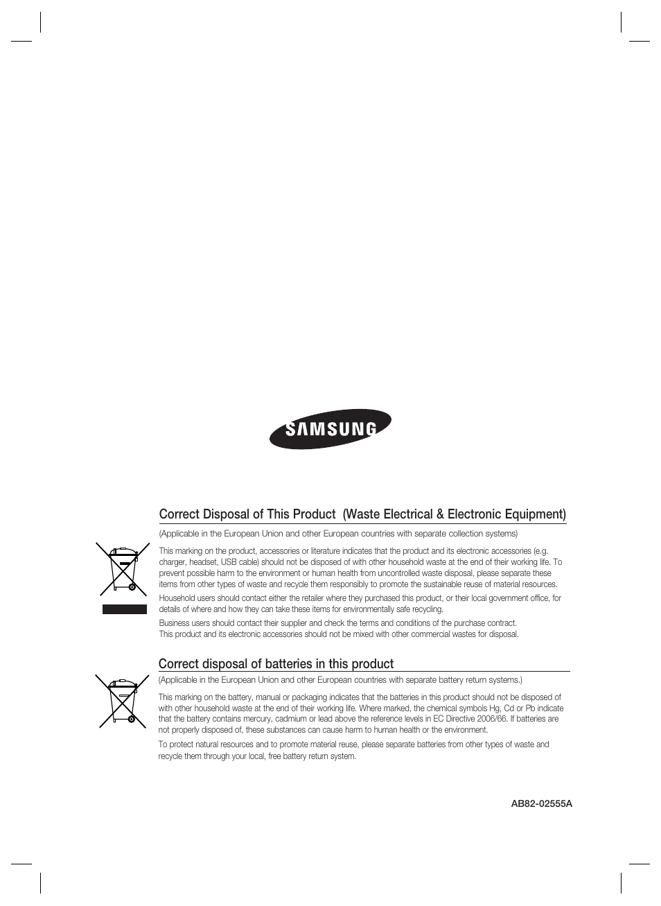 Correct disposal of batteries in this product | Samsung SSA-P401 User Manual | Page 27 / 27