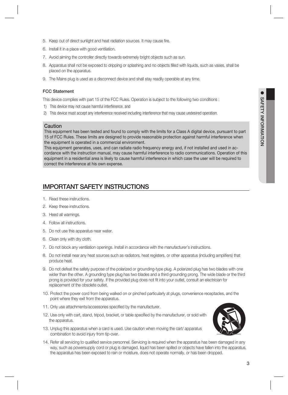 Important safety instructions, Caution | Samsung SSA-P401 User Manual | Page 3 / 27