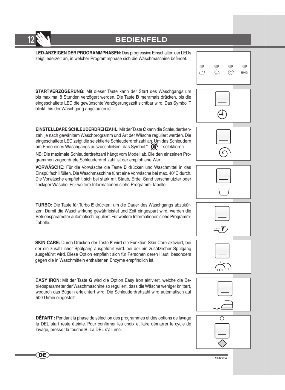 Bedienfeld | Ardo TLN106S User Manual | Page 12 / 44