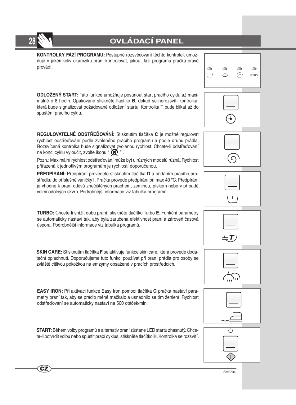Ovládací panel | Ardo TLN106S User Manual | Page 28 / 44