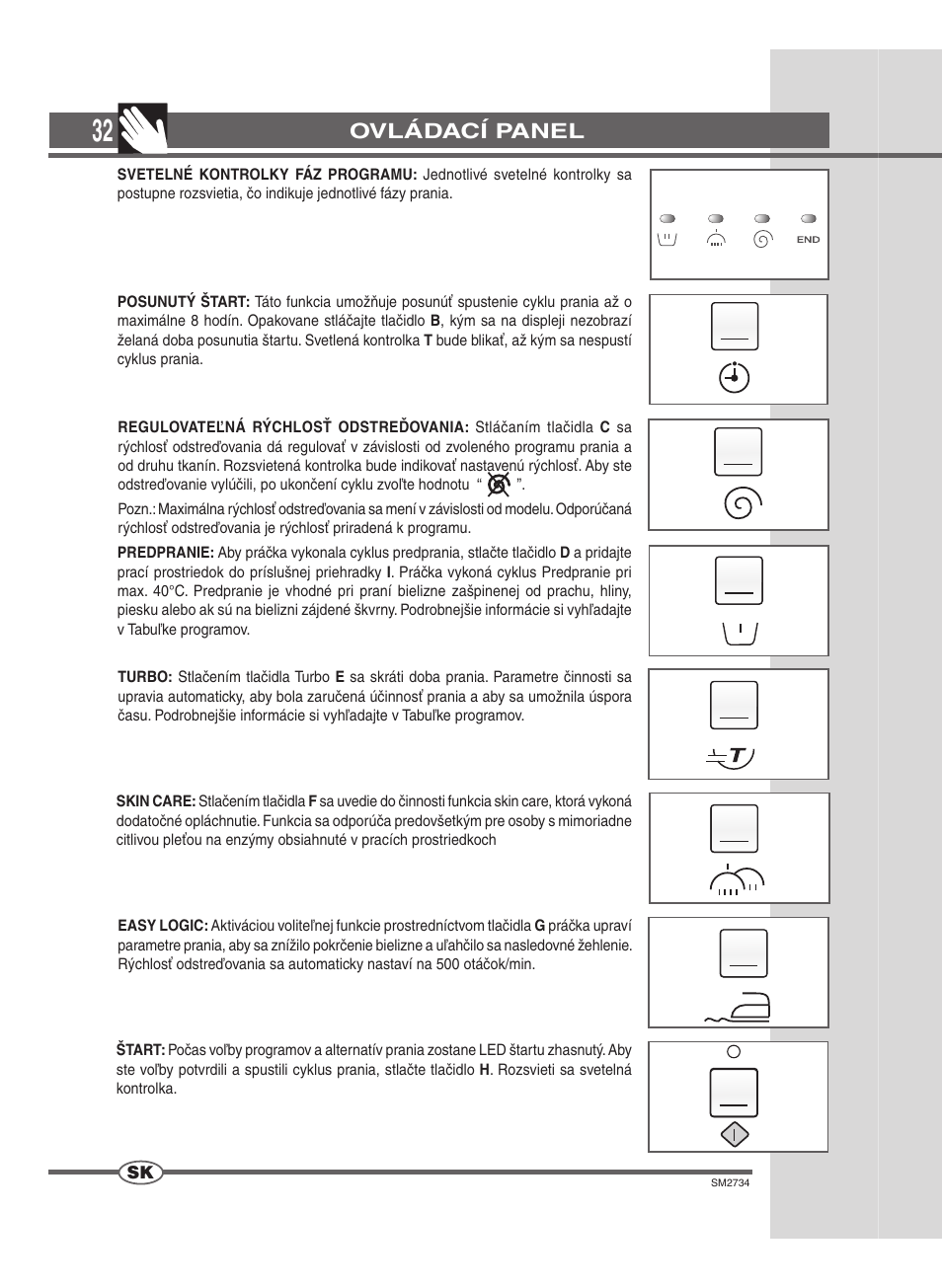Ovládací panel | Ardo TLN106S User Manual | Page 32 / 44