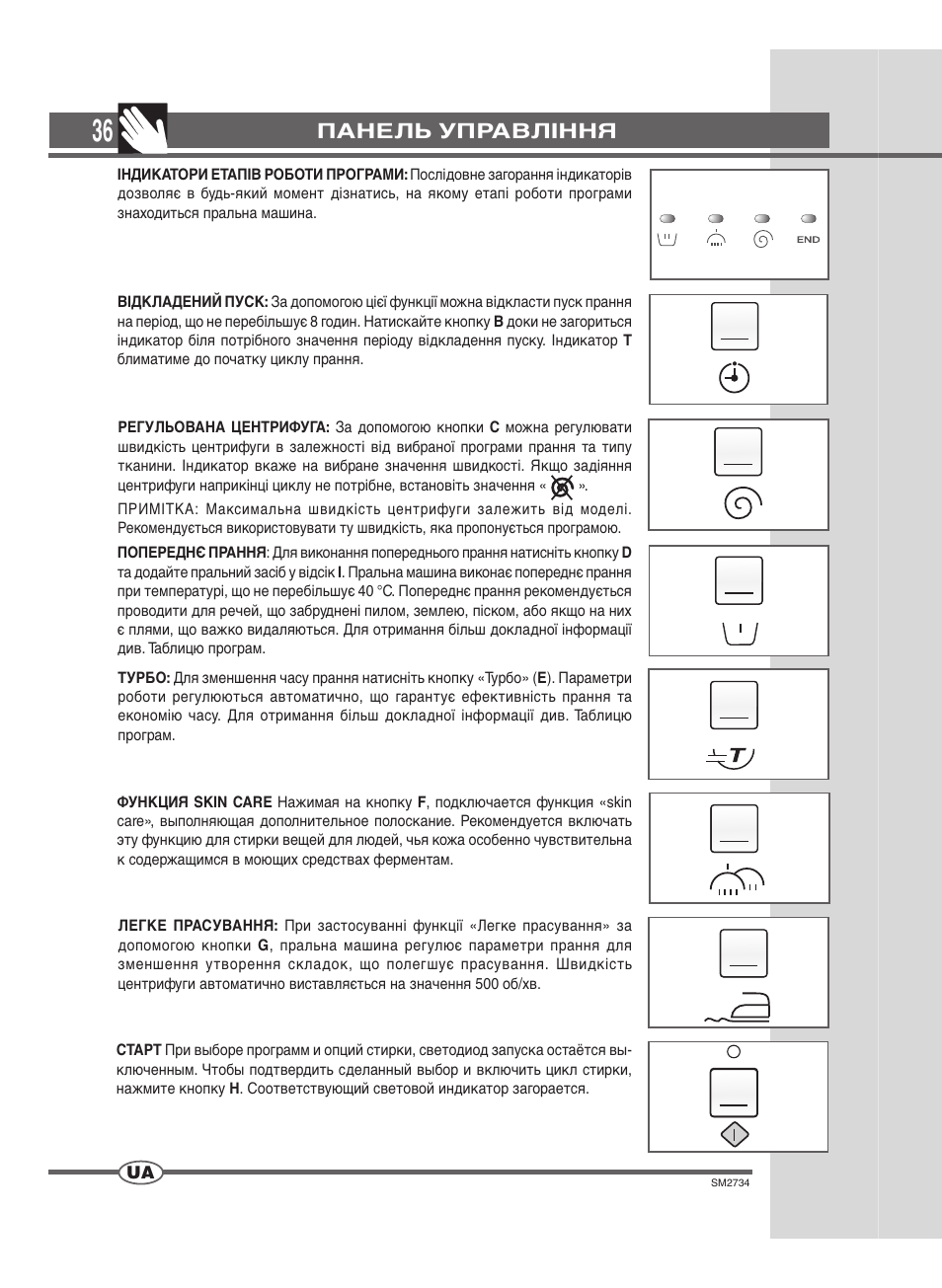 Панель управління | Ardo TLN106S User Manual | Page 36 / 44