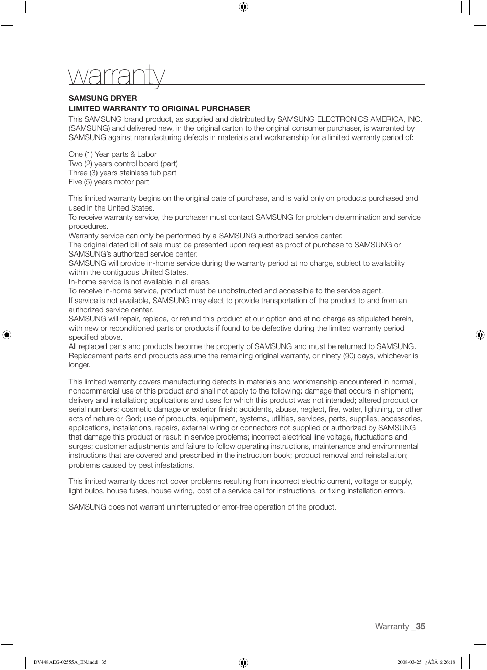 Warranty | Samsung DV448AE* User Manual | Page 35 / 76