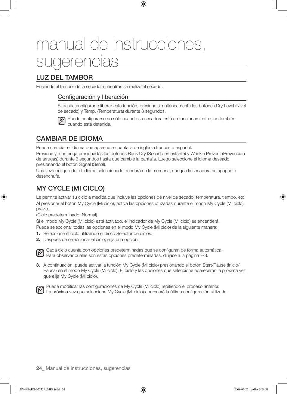 Manual de instrucciones, sugerencias | Samsung DV448AE* User Manual | Page 62 / 76