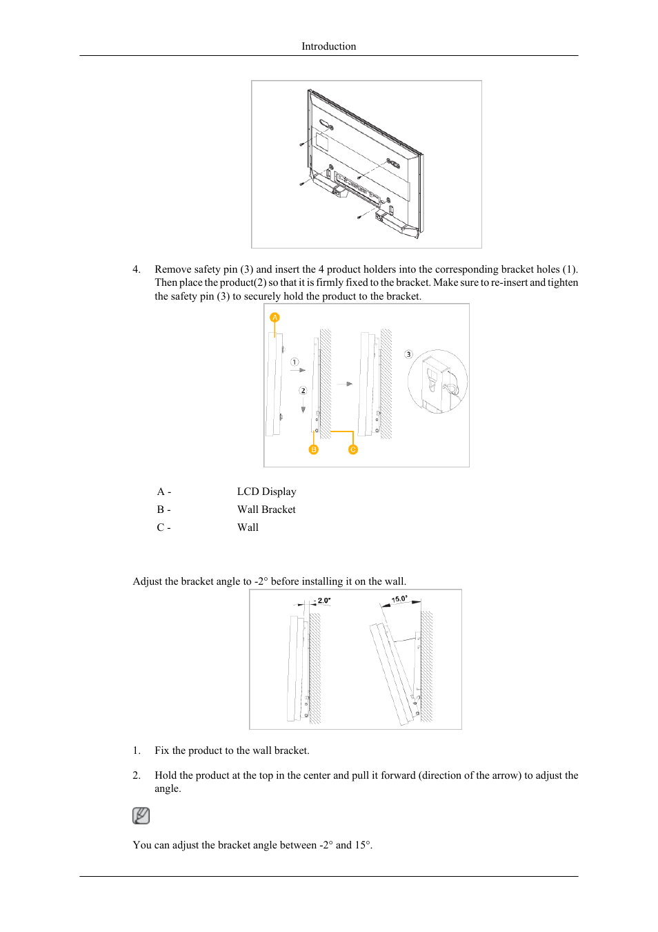 Wall bracket angle adjustment | Samsung 460MPX User Manual | Page 17 / 37