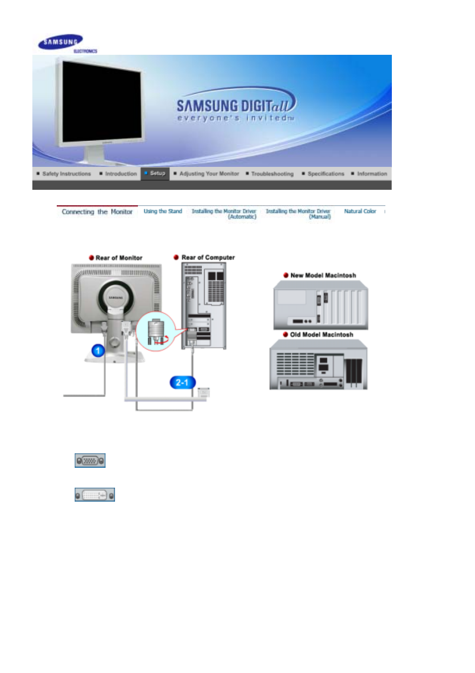Setup, Connecting tne monitor | Samsung 204T User Manual | Page 14 / 72