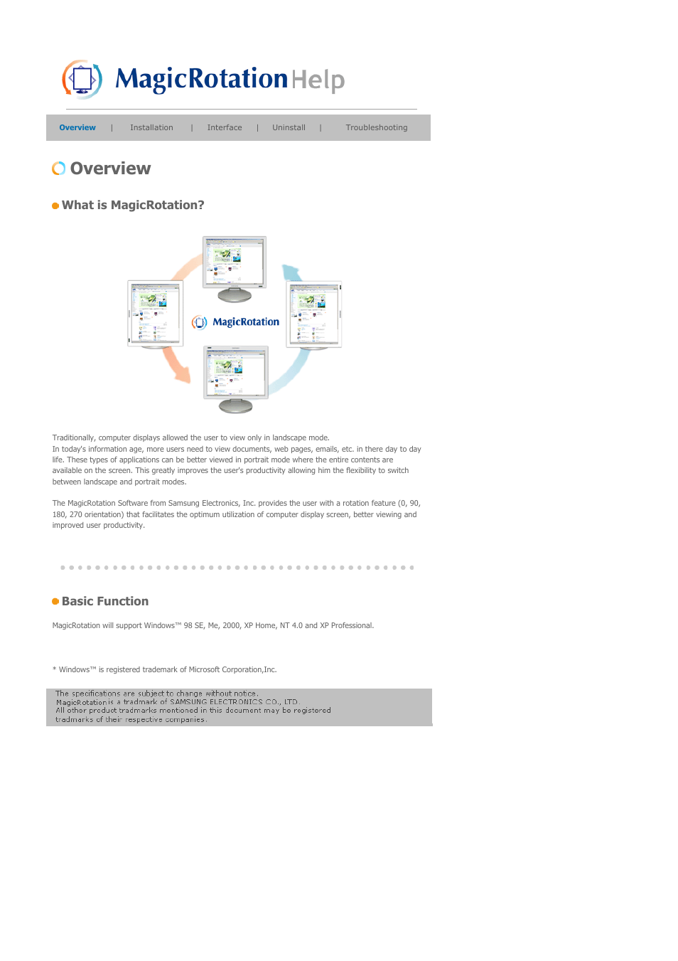 Magicrotation help, Overview, What is magicrotation | Basic function | Samsung 204T User Manual | Page 47 / 72