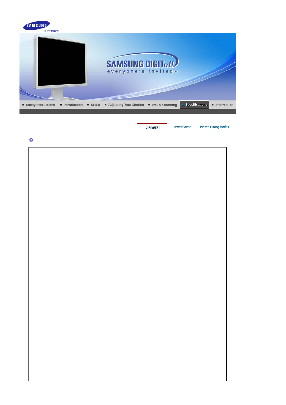 Specifications, General | Samsung 204T User Manual | Page 62 / 72