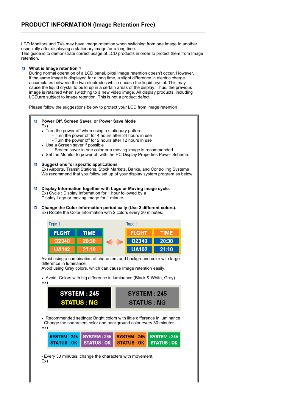 Image retention free, Product information (image retention free) | Samsung 204T User Manual | Page 70 / 72