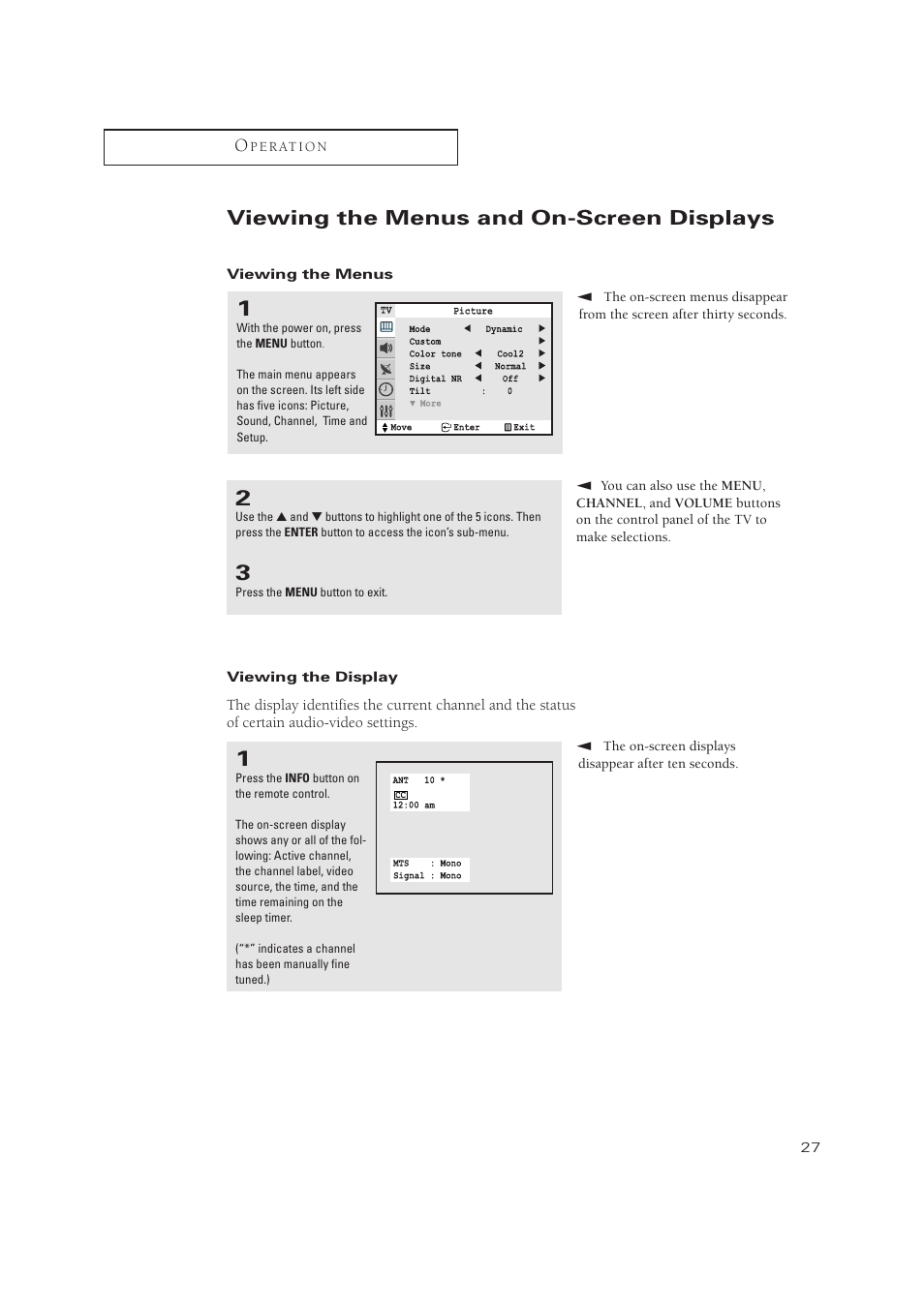 Viewing the menus and on-screen displays | Samsung TXN 3245FP User Manual | Page 27 / 80