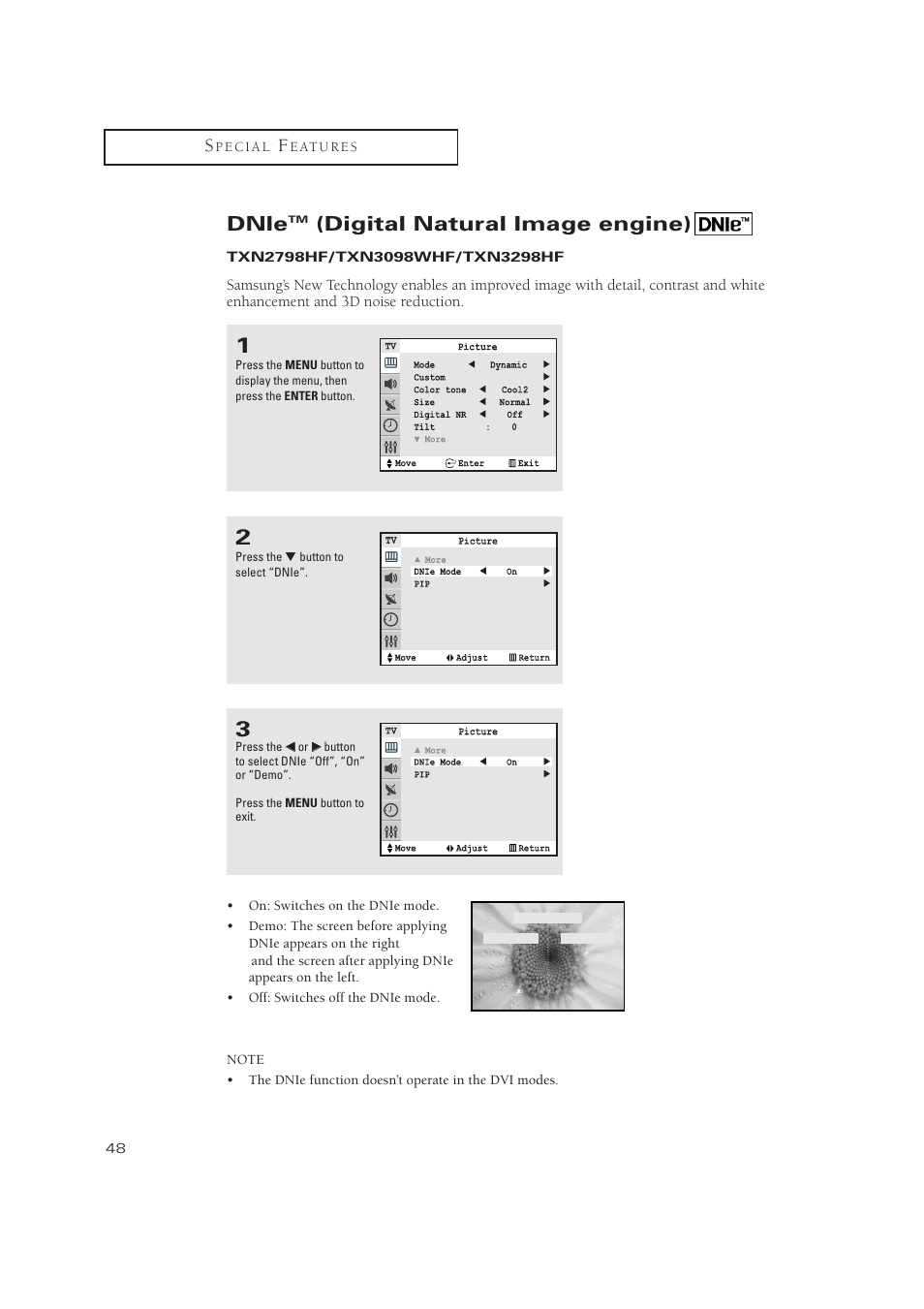 Dnie, Digital natural image engine) | Samsung TXN 3245FP User Manual | Page 48 / 80