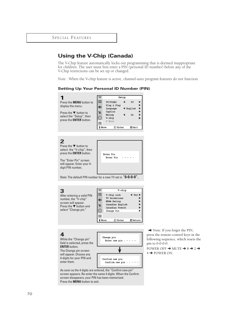 Using the v-chip (canada) | Samsung TXN 3245FP User Manual | Page 70 / 80