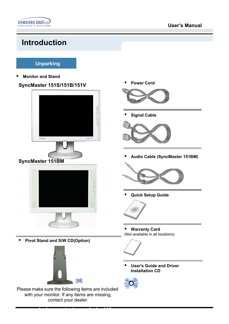 Introduction | Samsung 151S User Manual | Page 11 / 64