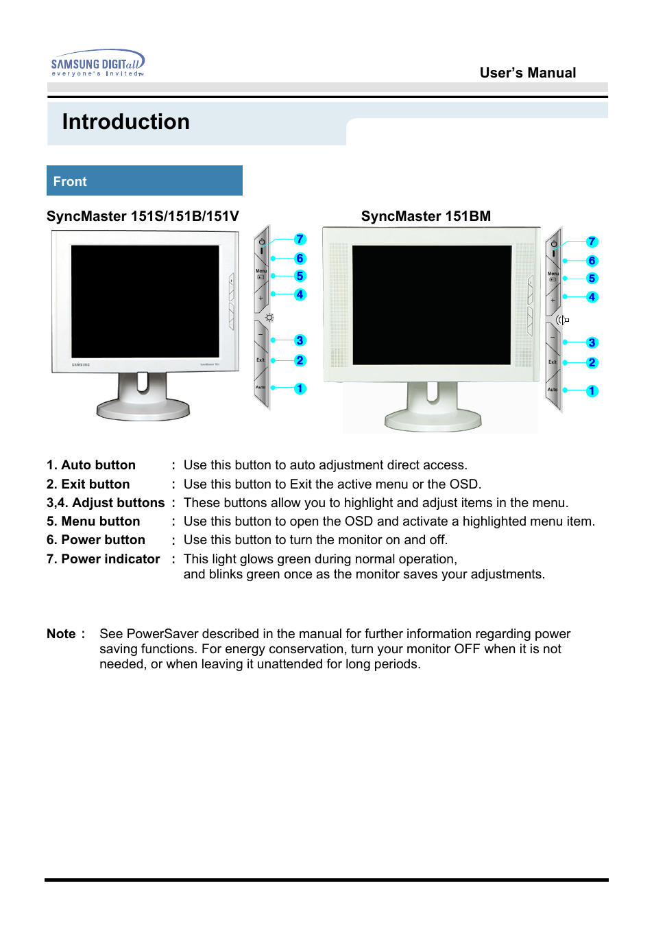 Introduction | Samsung 151S User Manual | Page 13 / 64