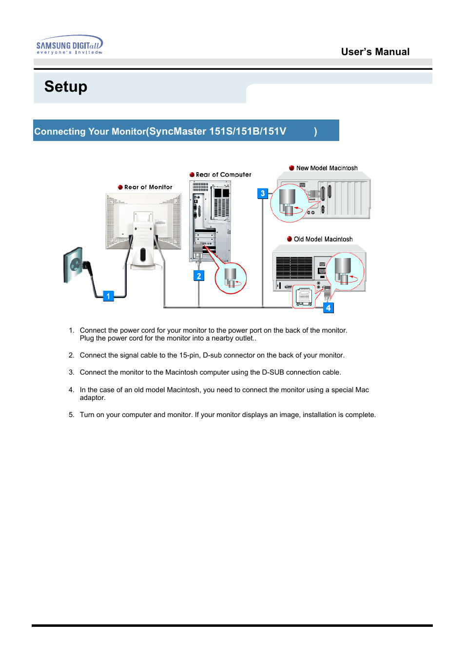 Setup | Samsung 151S User Manual | Page 17 / 64