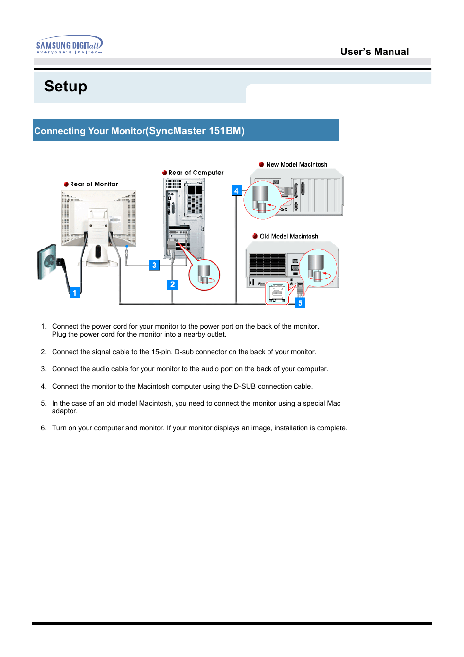 Setup | Samsung 151S User Manual | Page 18 / 64