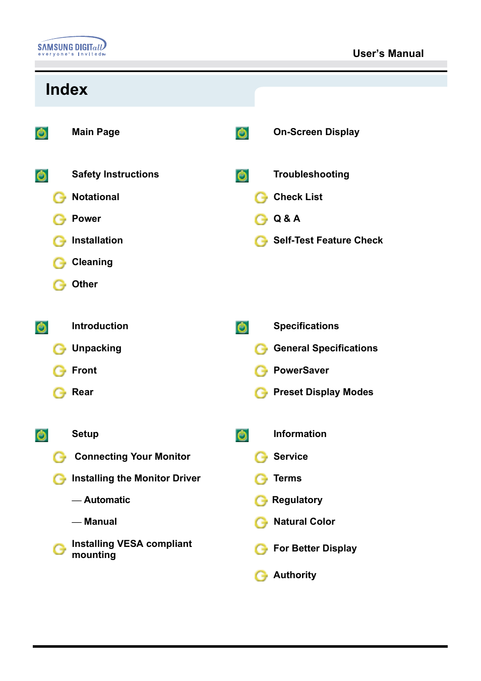 Index | Samsung 151S User Manual | Page 2 / 64