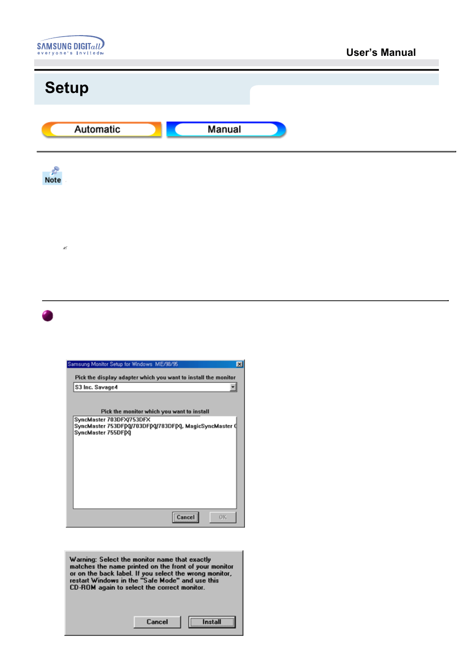 Setup | Samsung 151S User Manual | Page 20 / 64