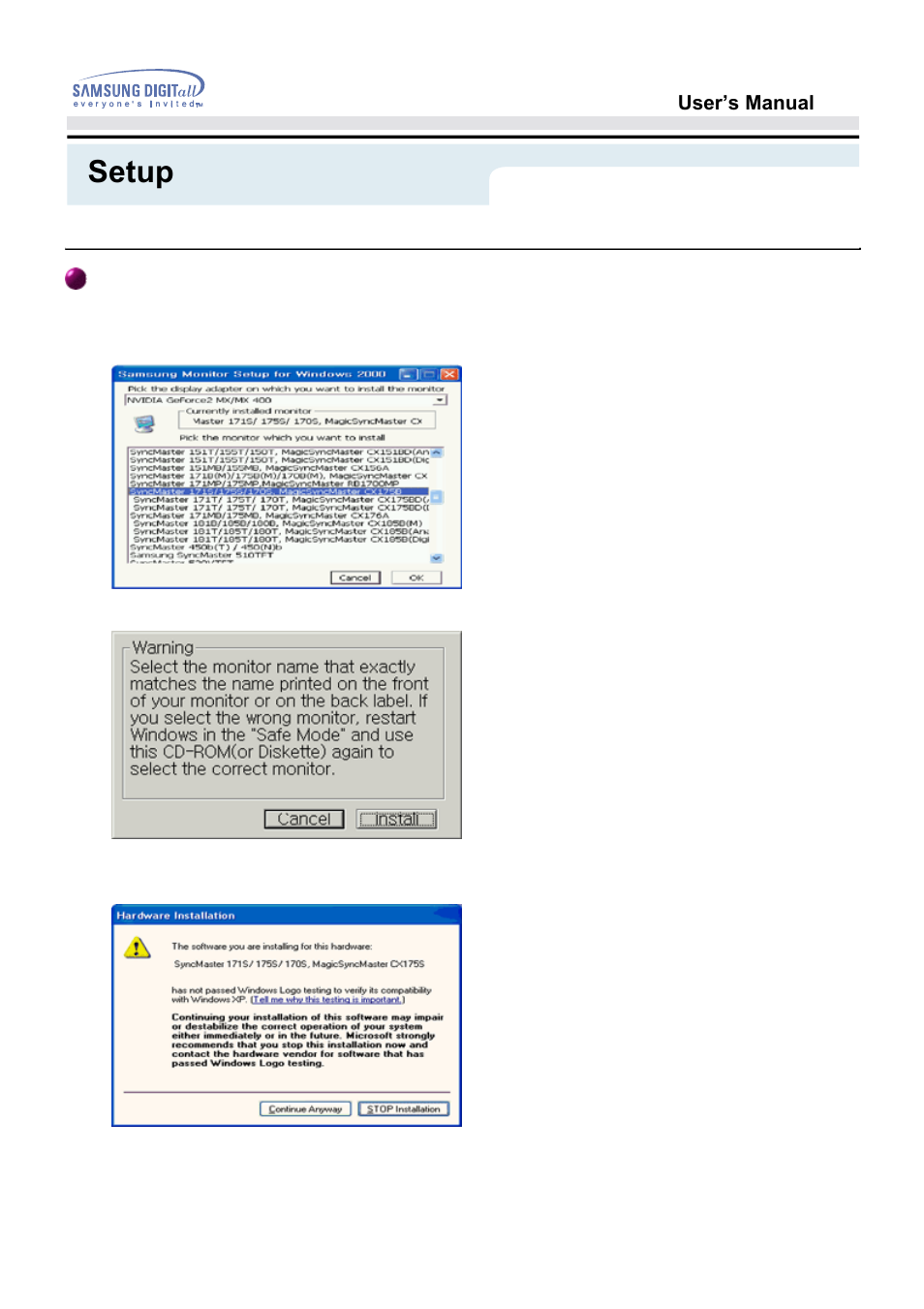 Setup | Samsung 151S User Manual | Page 21 / 64