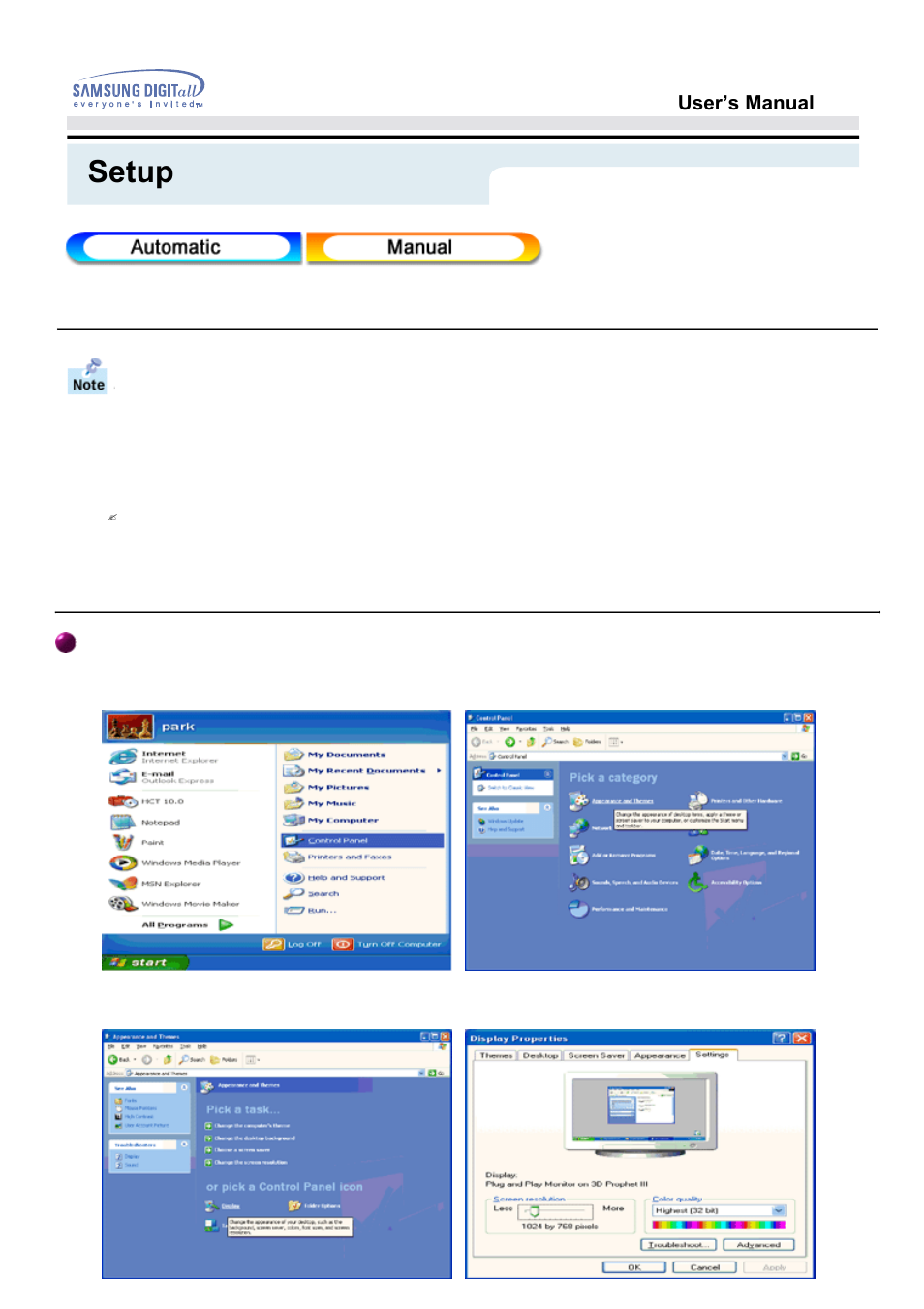 Setup | Samsung 151S User Manual | Page 22 / 64
