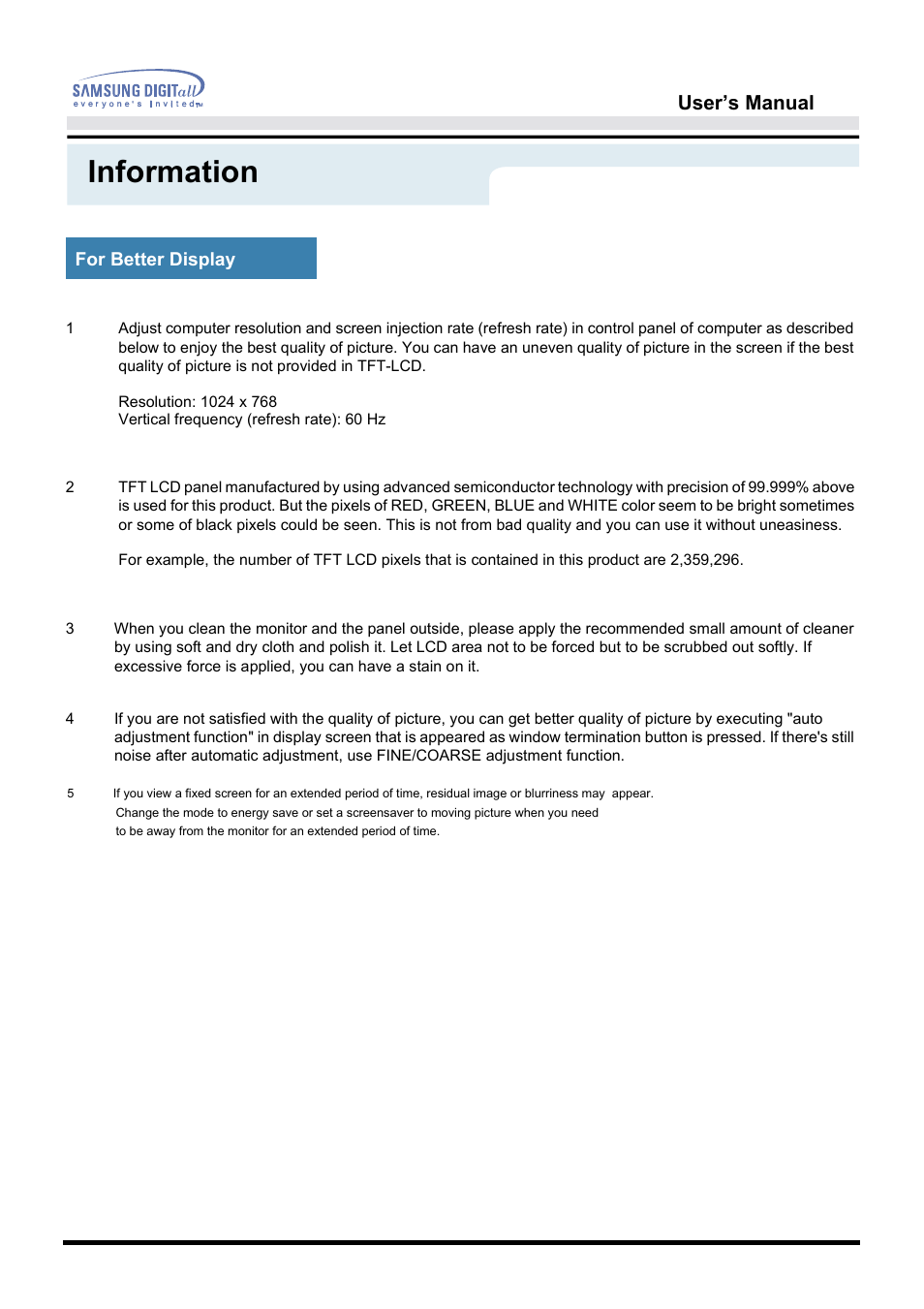 Information, User’s manual | Samsung 151S User Manual | Page 63 / 64