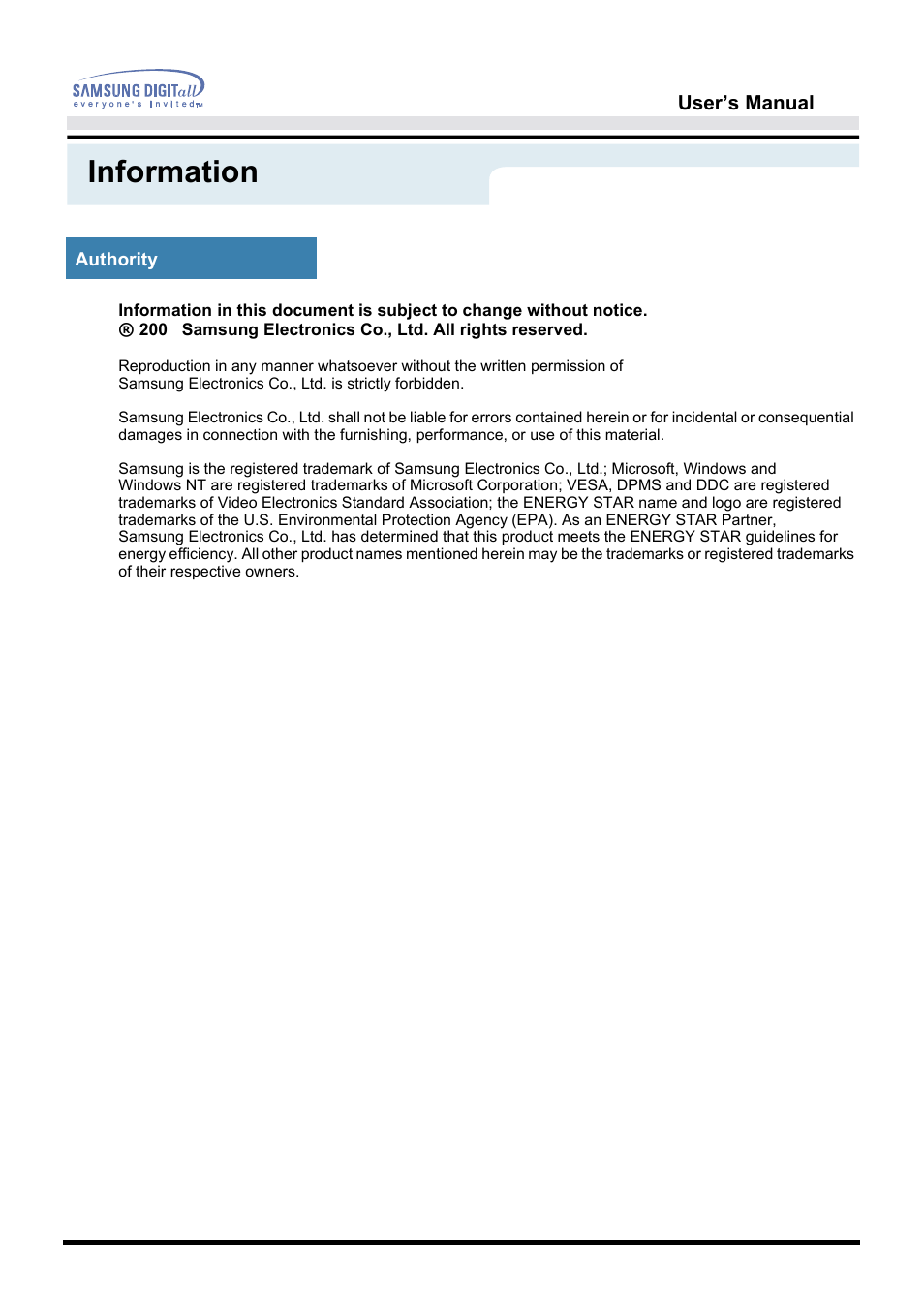 Information | Samsung 151S User Manual | Page 64 / 64
