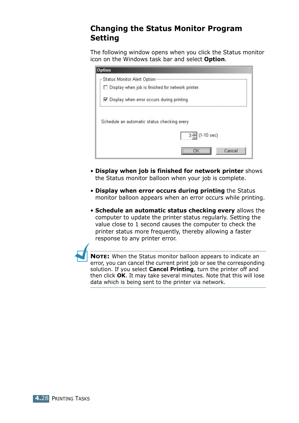 Changing the status monitor program setting | Samsung ML 2250 User Manual | Page 103 / 197