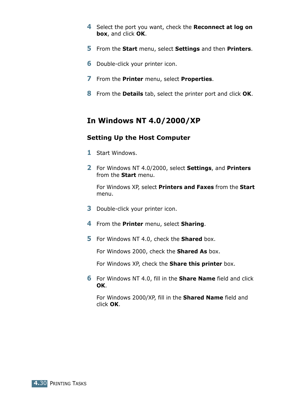 In windows nt 4.0/2000/xp | Samsung ML 2250 User Manual | Page 105 / 197
