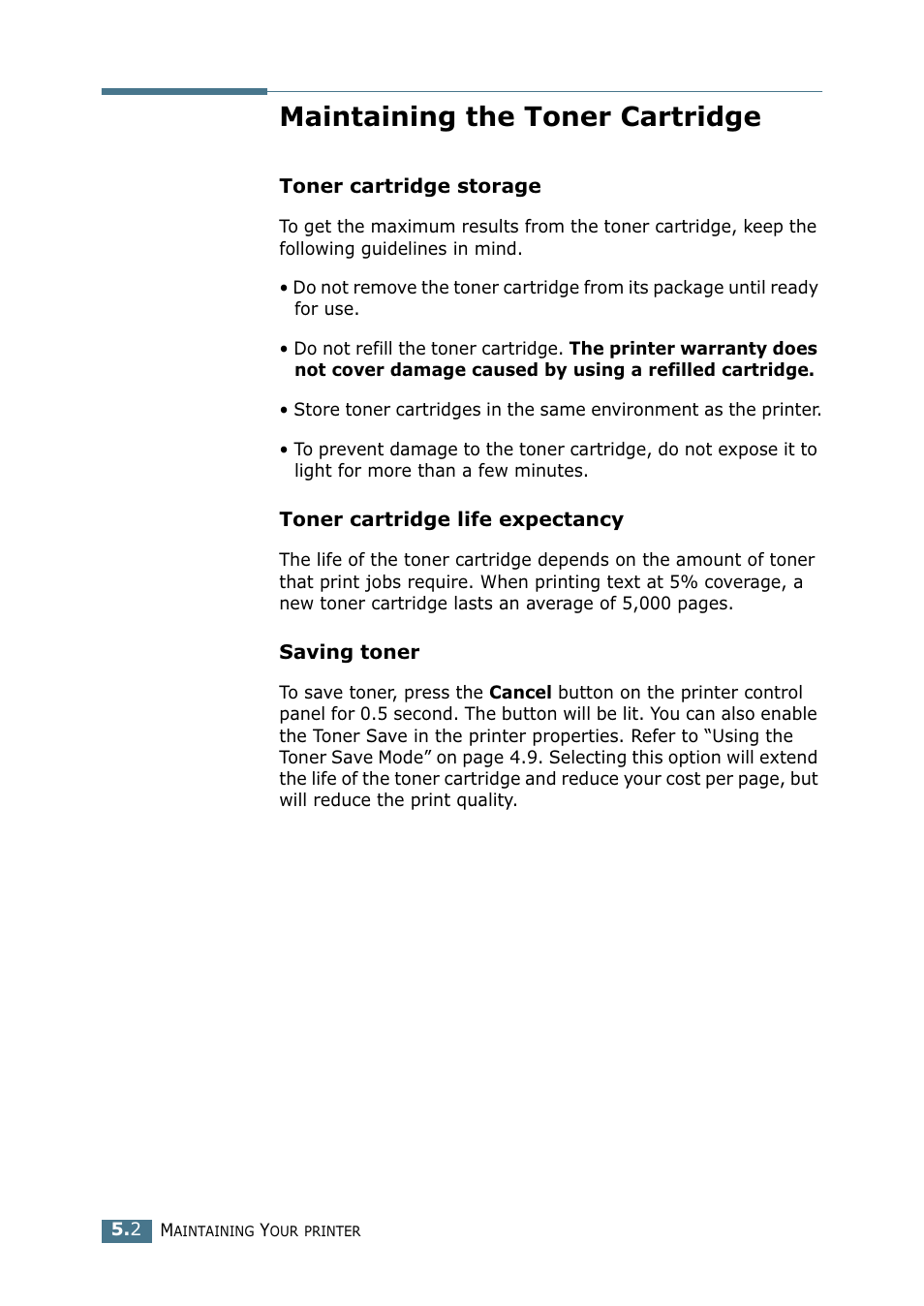 Maintaining the toner cartridge | Samsung ML 2250 User Manual | Page 109 / 197