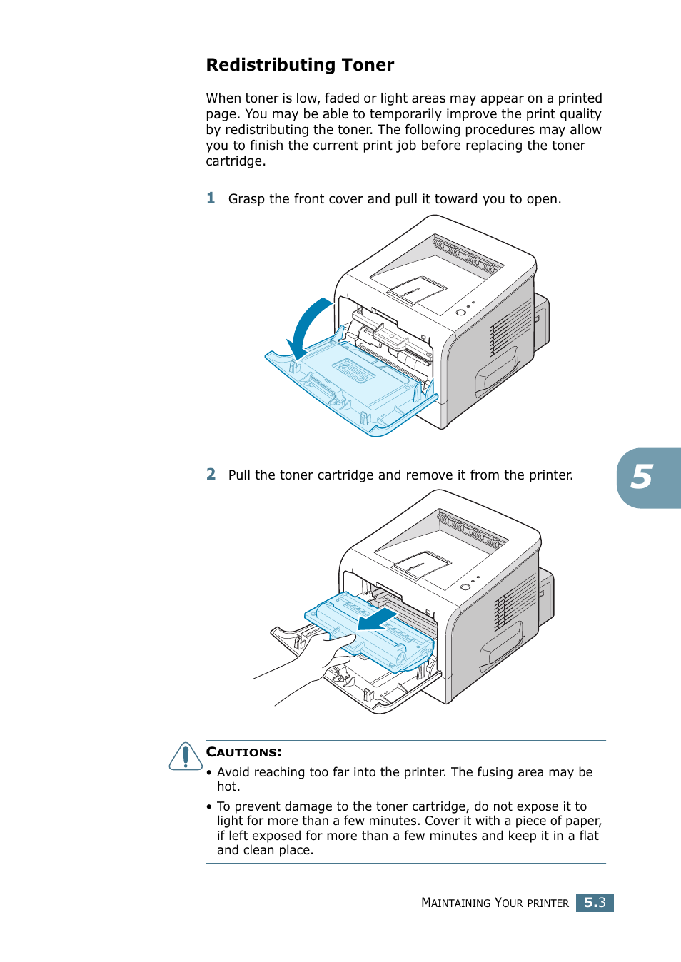 Redistributing toner | Samsung ML 2250 User Manual | Page 110 / 197