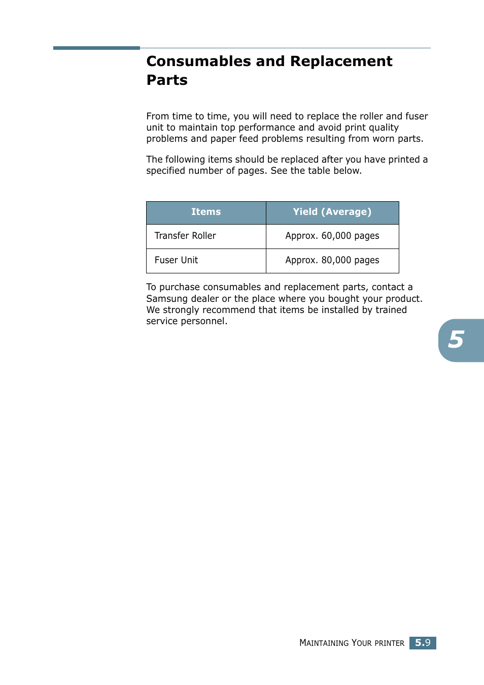 Consumables and replacement parts | Samsung ML 2250 User Manual | Page 116 / 197