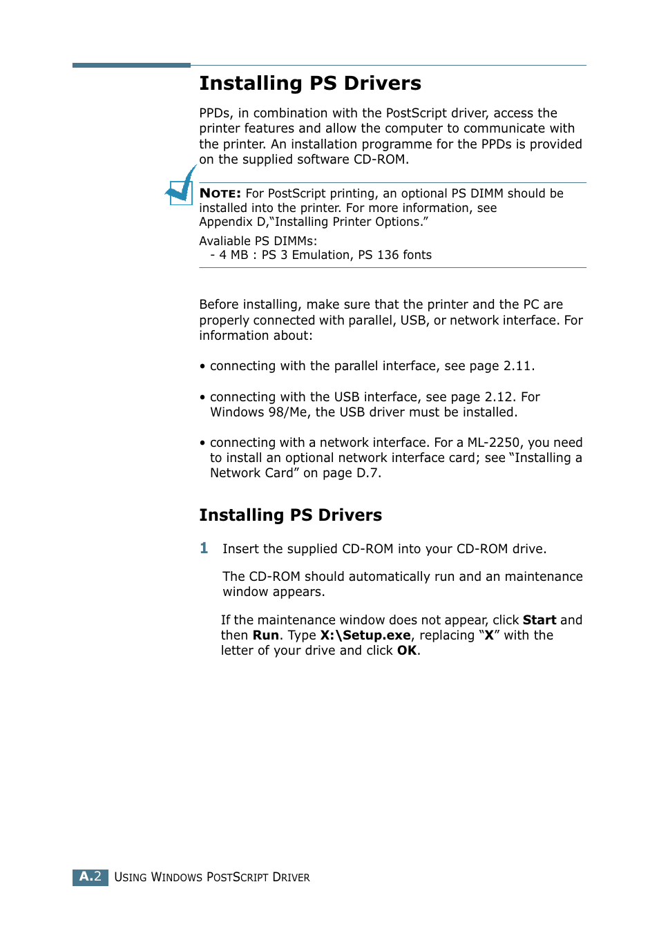 Installing ps drivers | Samsung ML 2250 User Manual | Page 145 / 197