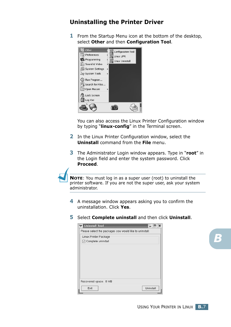 Uninstalling the printer driver | Samsung ML 2250 User Manual | Page 154 / 197