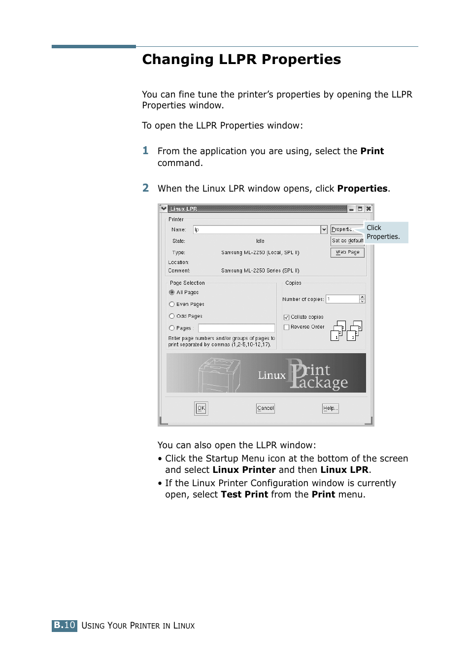 Changing llpr properties | Samsung ML 2250 User Manual | Page 157 / 197