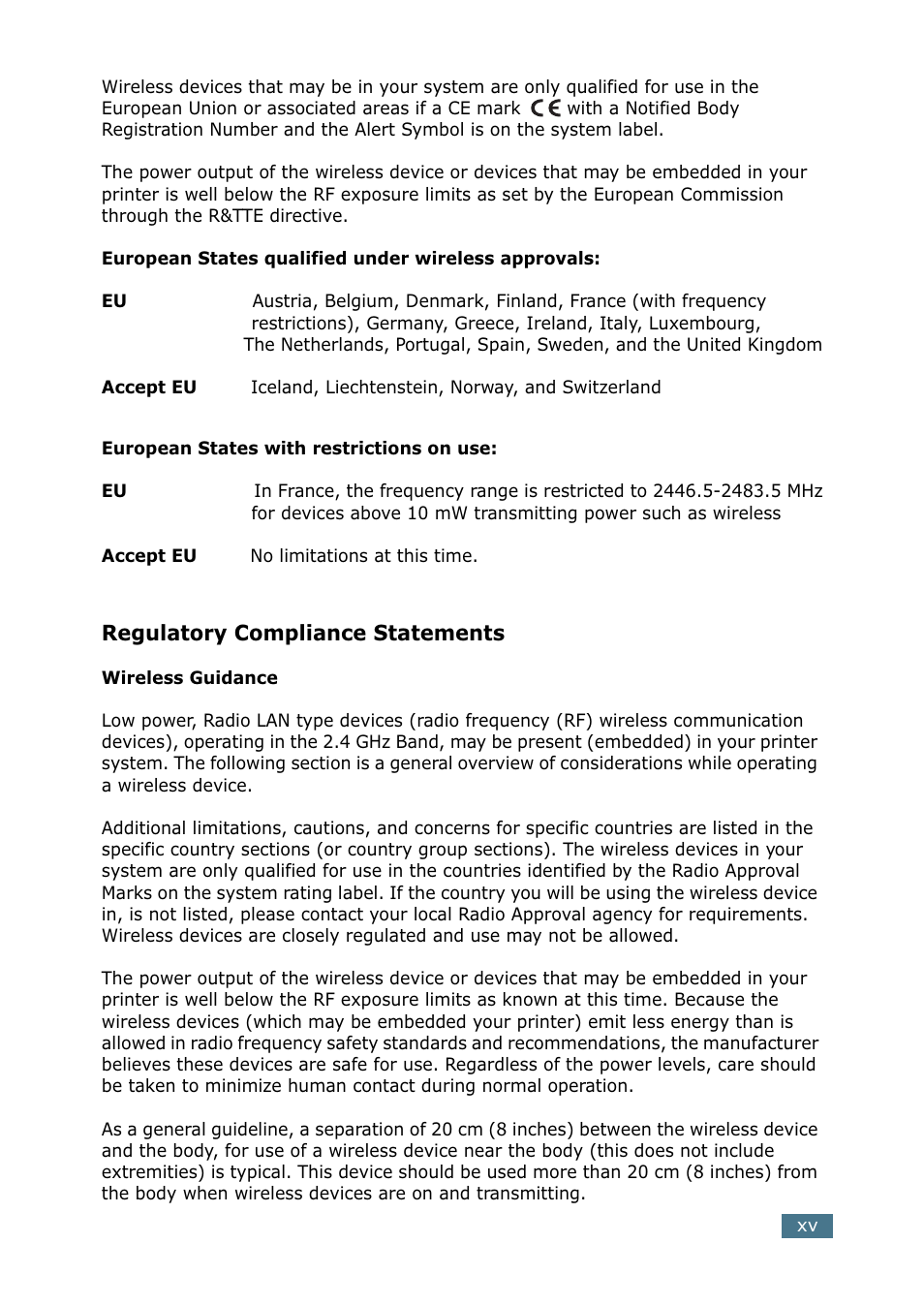 Regulatory compliance statements | Samsung ML 2250 User Manual | Page 16 / 197