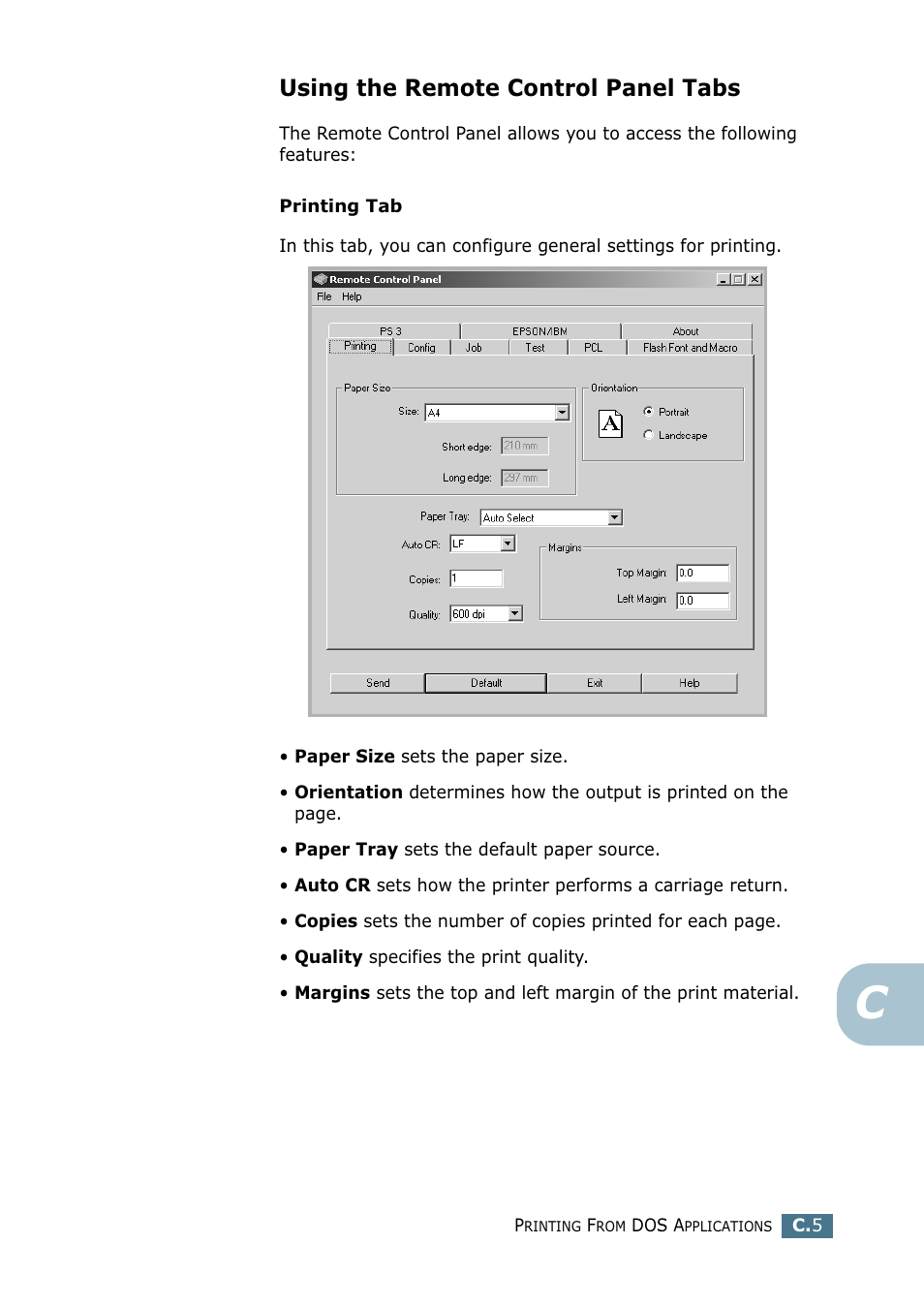 Using the remote control panel tabs | Samsung ML 2250 User Manual | Page 164 / 197