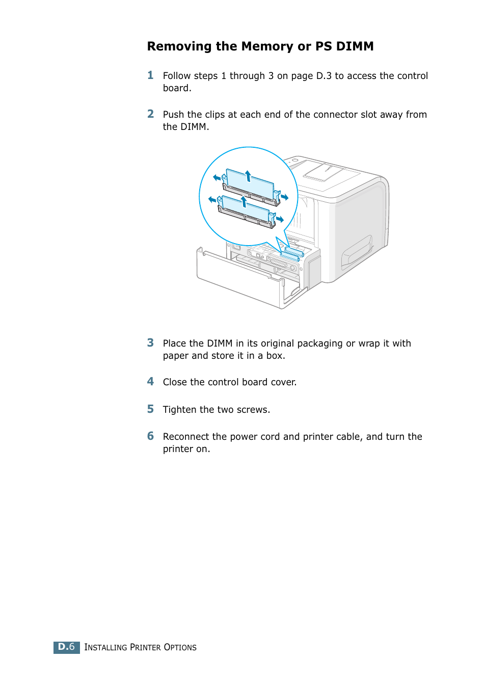 Removing the memory or ps dimm | Samsung ML 2250 User Manual | Page 177 / 197