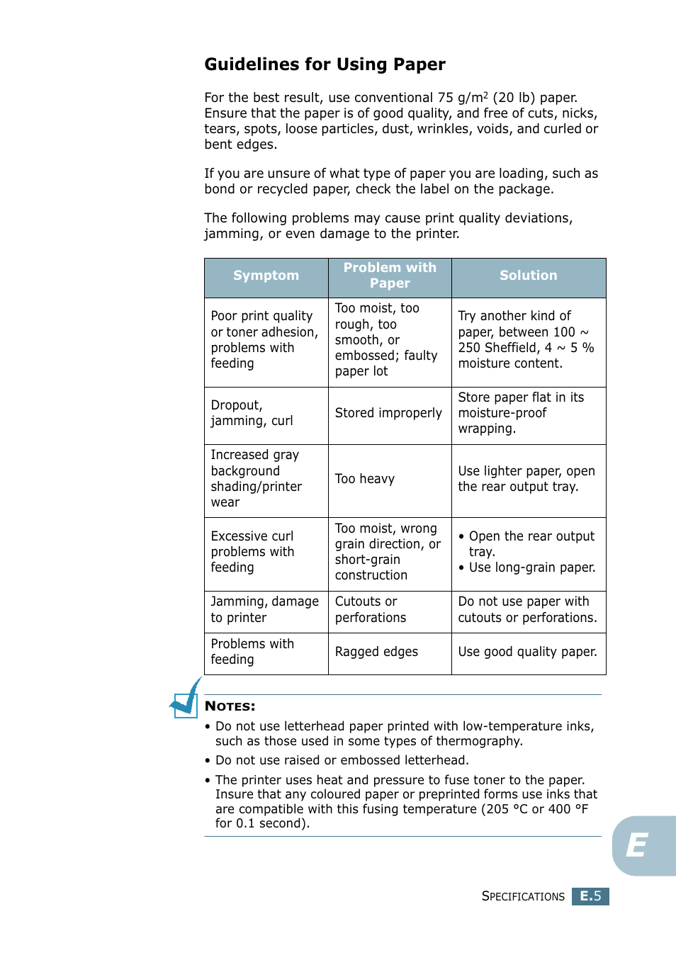 Guidelines for using paper | Samsung ML 2250 User Manual | Page 188 / 197