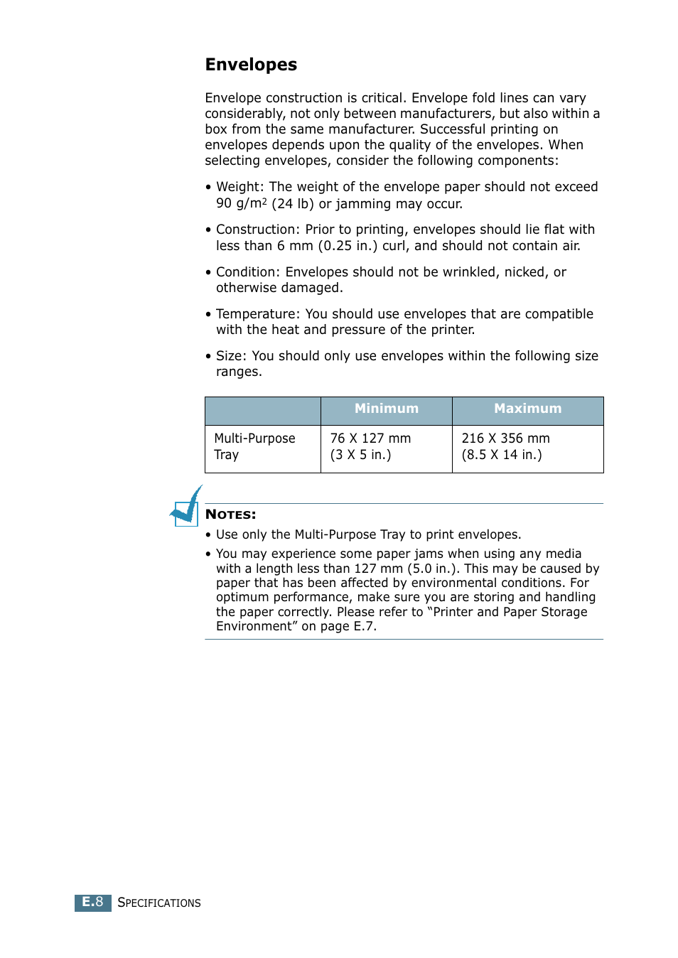 Envelopes | Samsung ML 2250 User Manual | Page 191 / 197