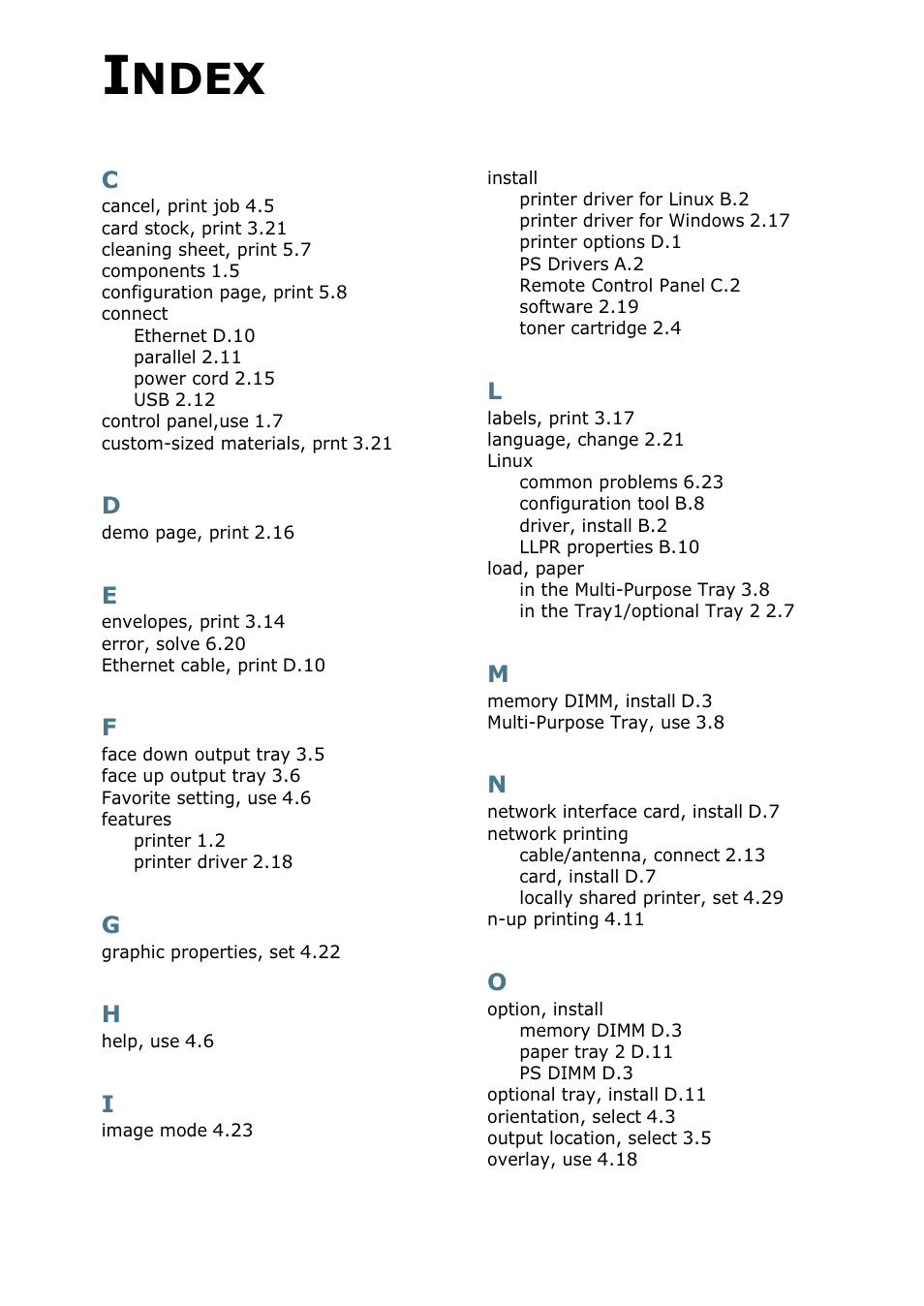 Index, Ndex | Samsung ML 2250 User Manual | Page 194 / 197