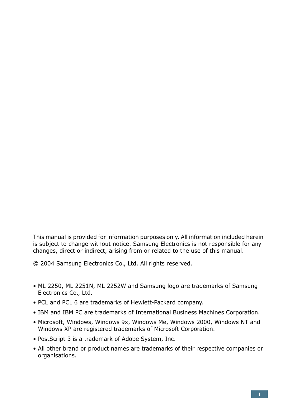 Samsung ML 2250 User Manual | Page 2 / 197