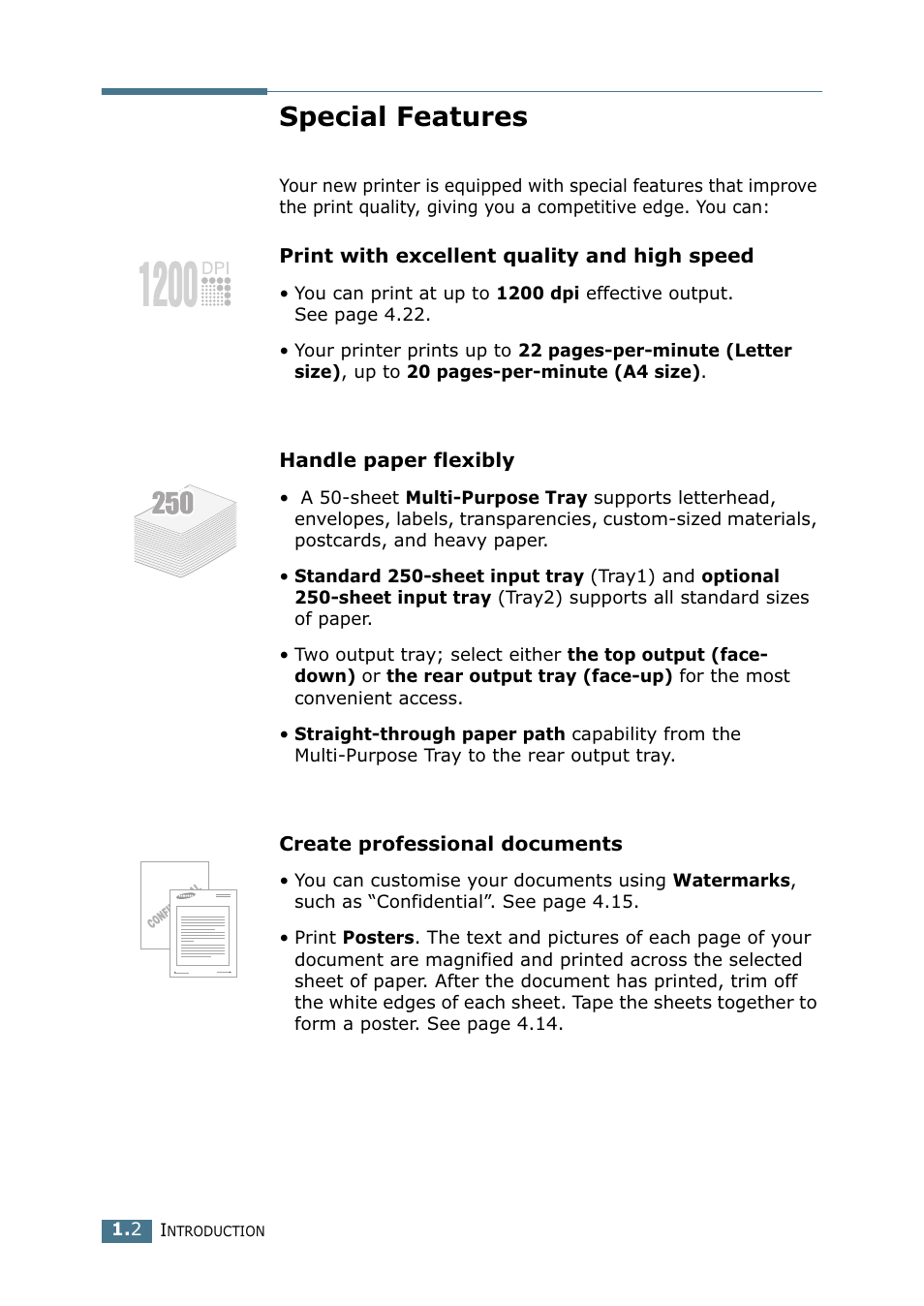 Special features | Samsung ML 2250 User Manual | Page 21 / 197