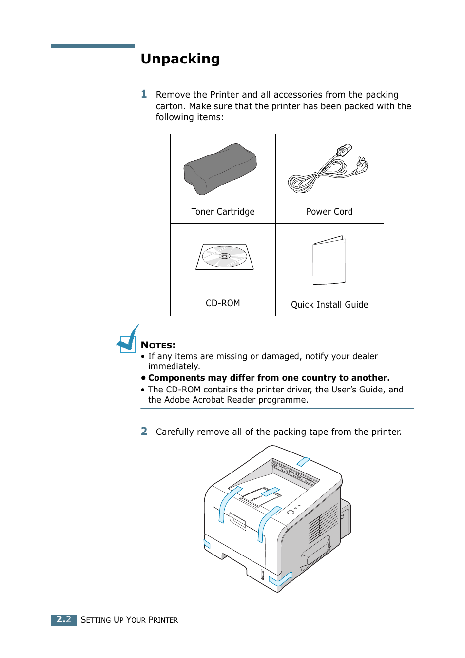 Unpacking | Samsung ML 2250 User Manual | Page 29 / 197