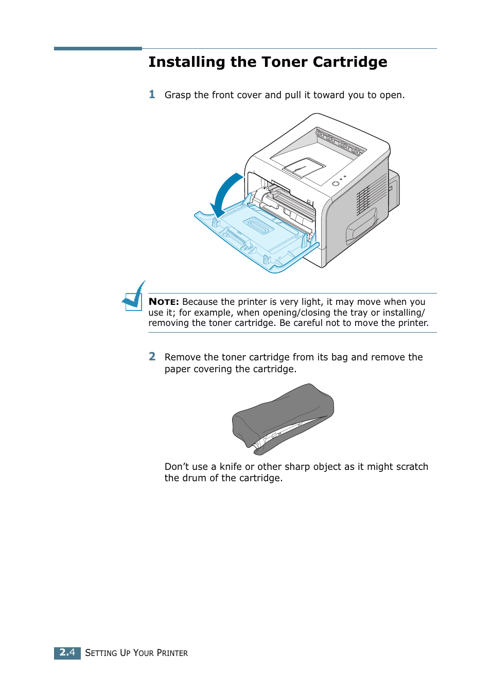Installing the toner cartridge | Samsung ML 2250 User Manual | Page 31 / 197