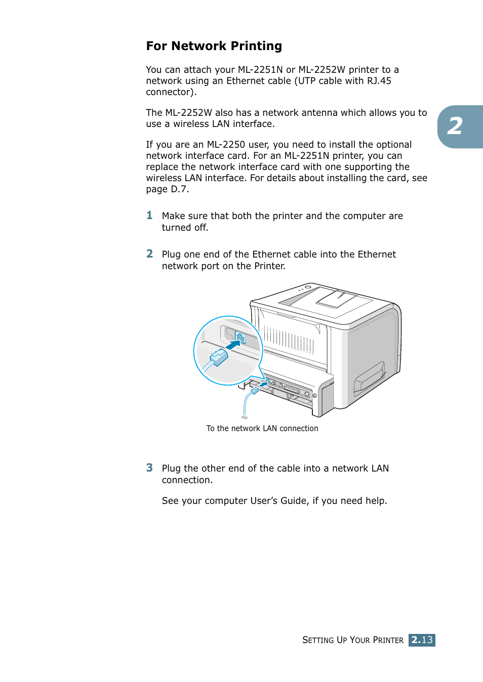 For network printing | Samsung ML 2250 User Manual | Page 40 / 197
